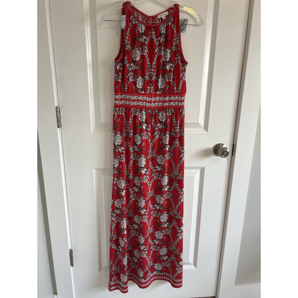 Max Studio Dress Womens XS Red Black Floral Sleeveless Maxi Summer